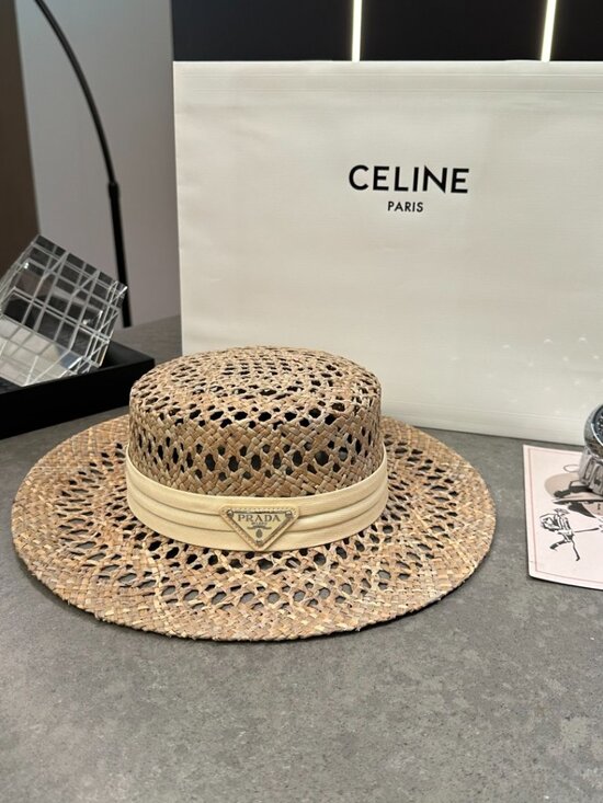 Prada Open-Weave Straw Boater Hat